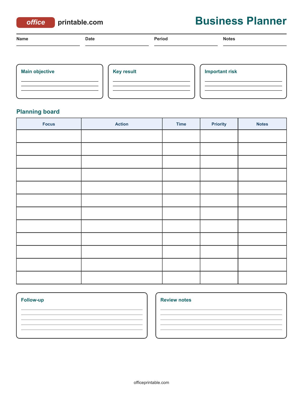 Preview of Business Planner Printable