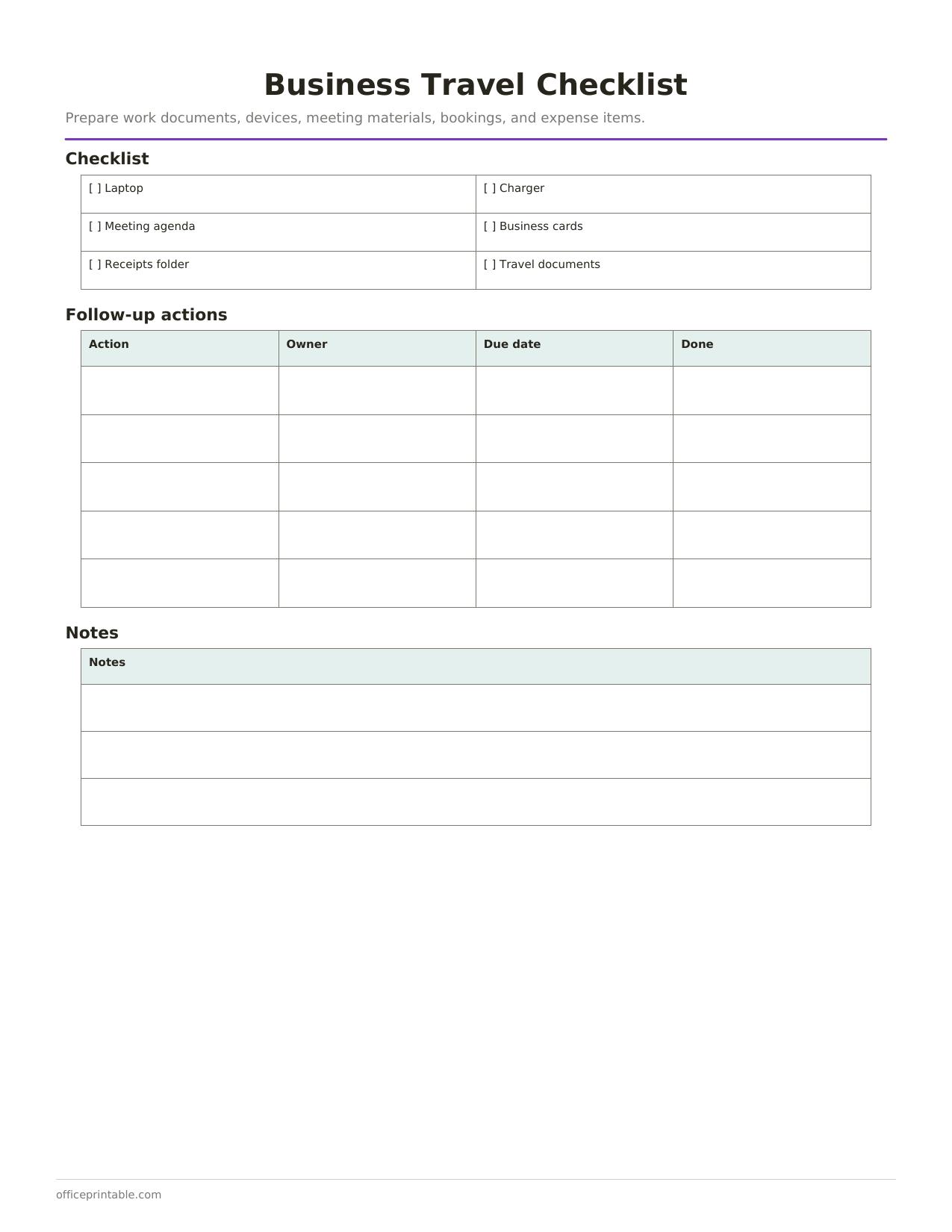 Preview of Business Travel Checklist