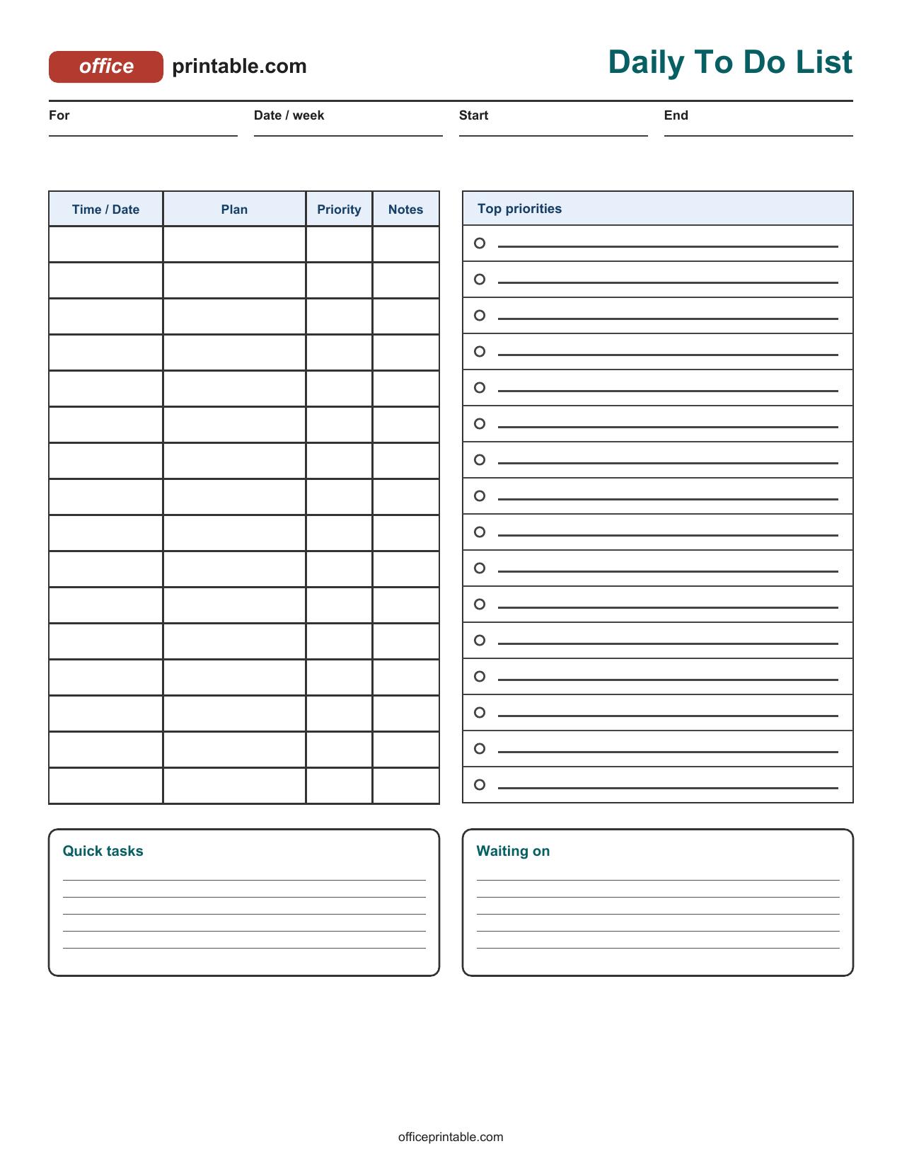 Preview of Daily To Do List Printable