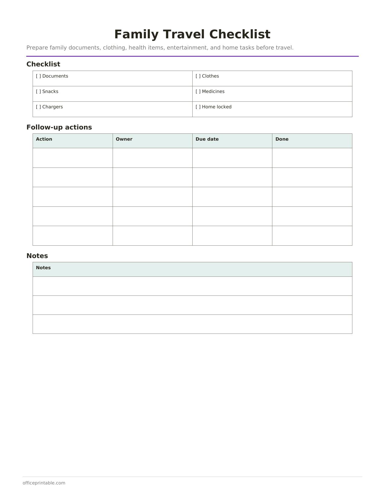 Preview of Family Travel Checklist