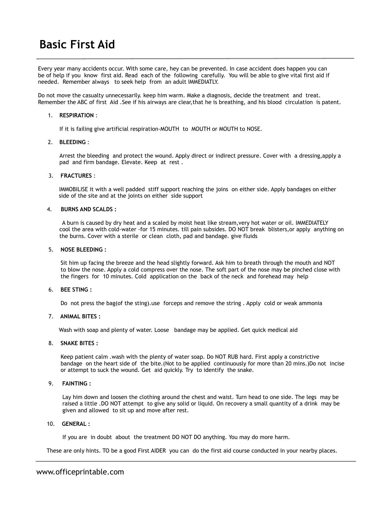 Preview of the First Aid Quick Reference printable PDF