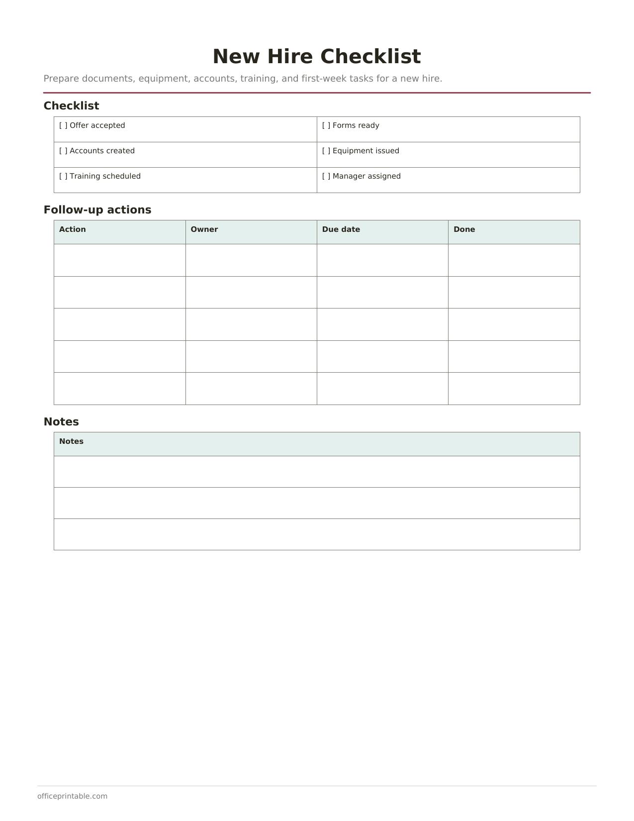 Preview of New Hire Checklist