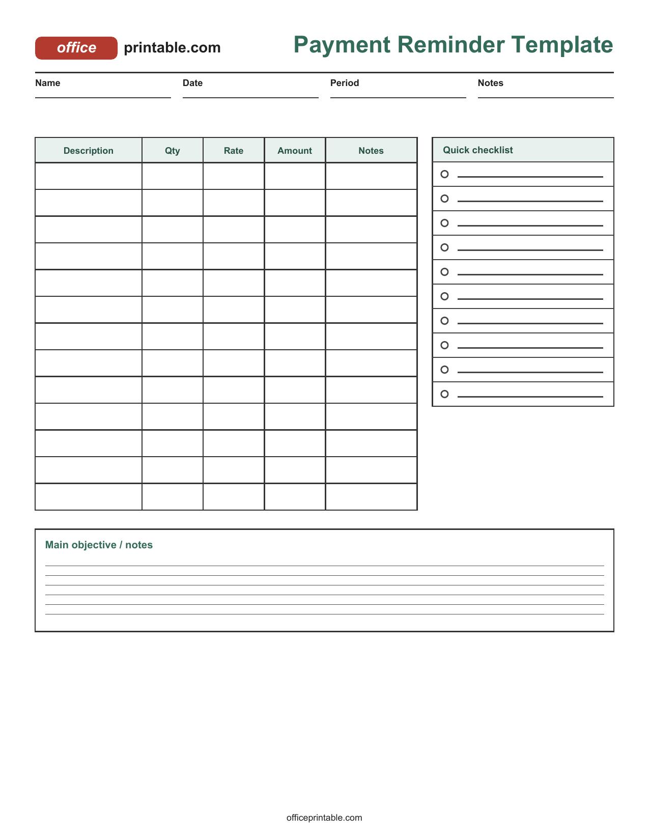 Preview of Payment Reminder Template Printable