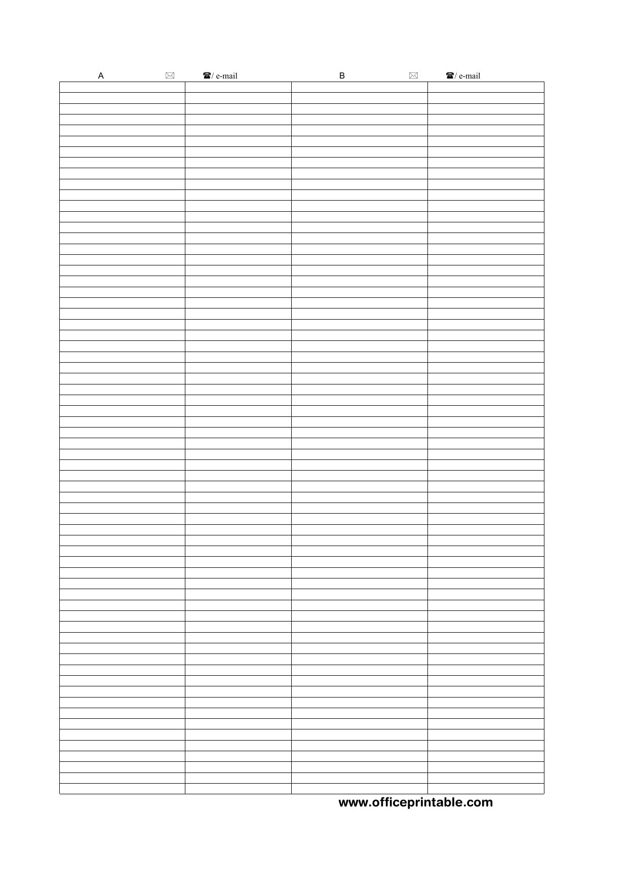 Preview of the Phone List Printable printable PDF