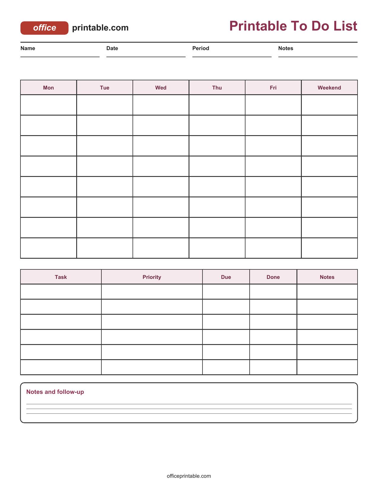 Preview of Printable To Do List