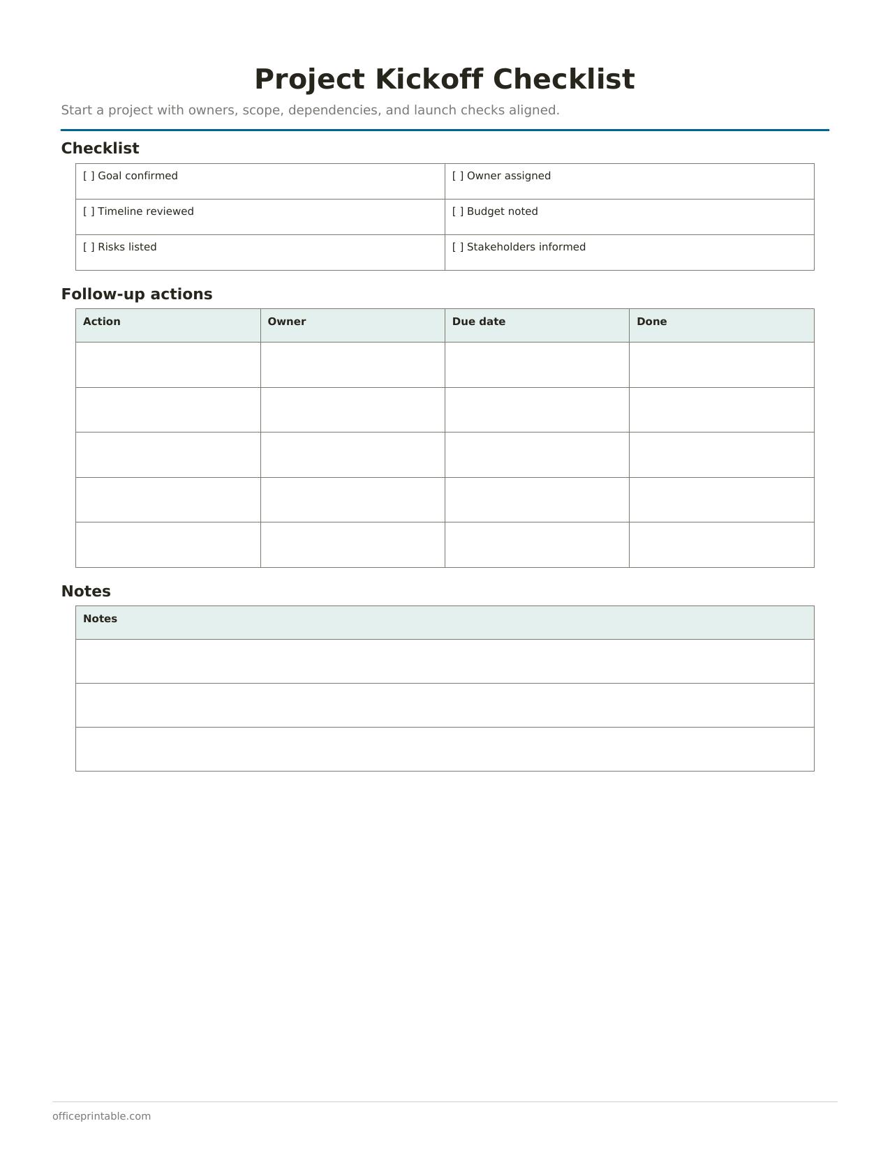 Preview of Project Kickoff Checklist
