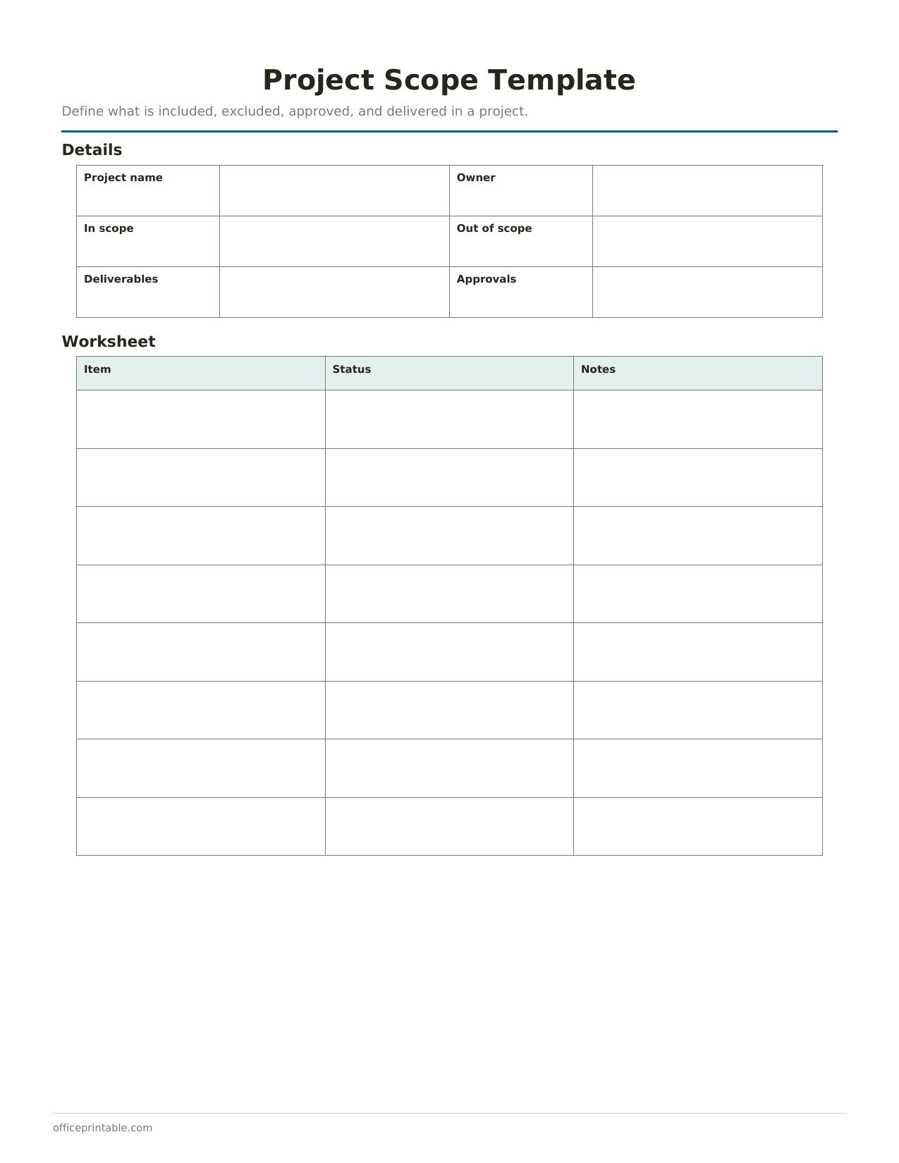 Preview of Project Scope Template