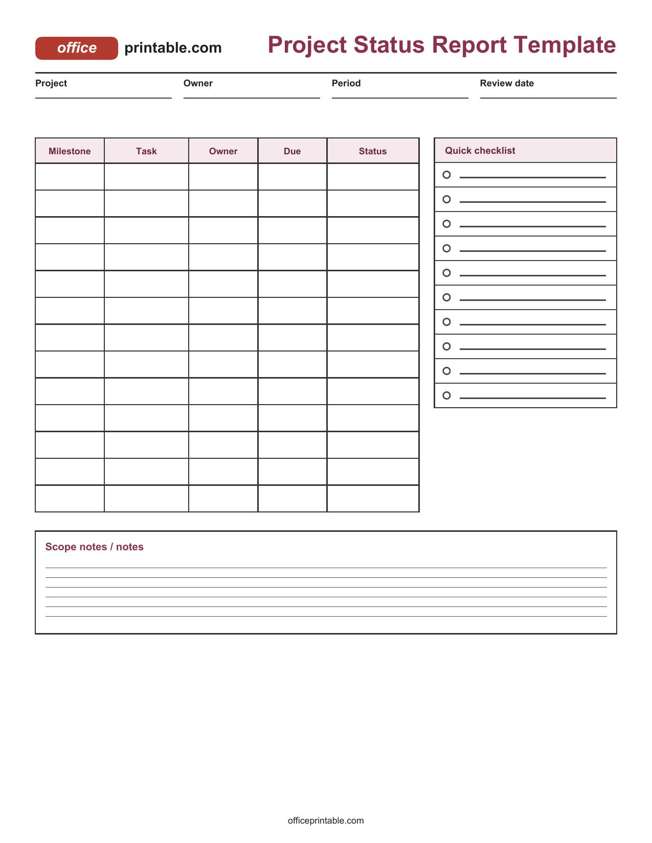 Preview of Project Status Report Template