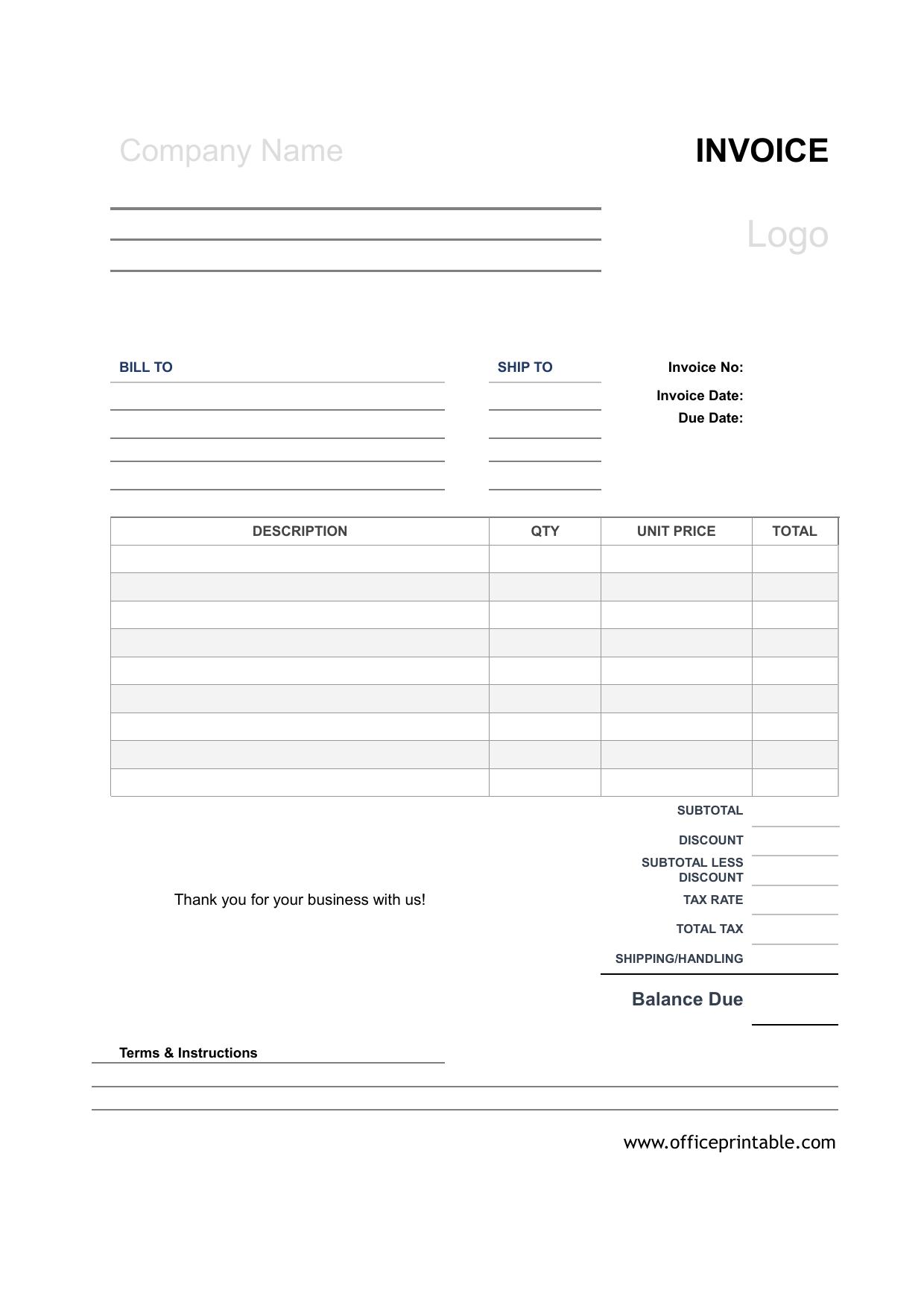Preview of the Simple Invoice Template printable PDF