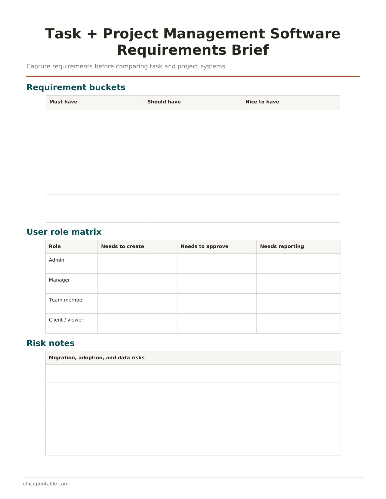 Preview of Task and Project Management Software Requirements Brief