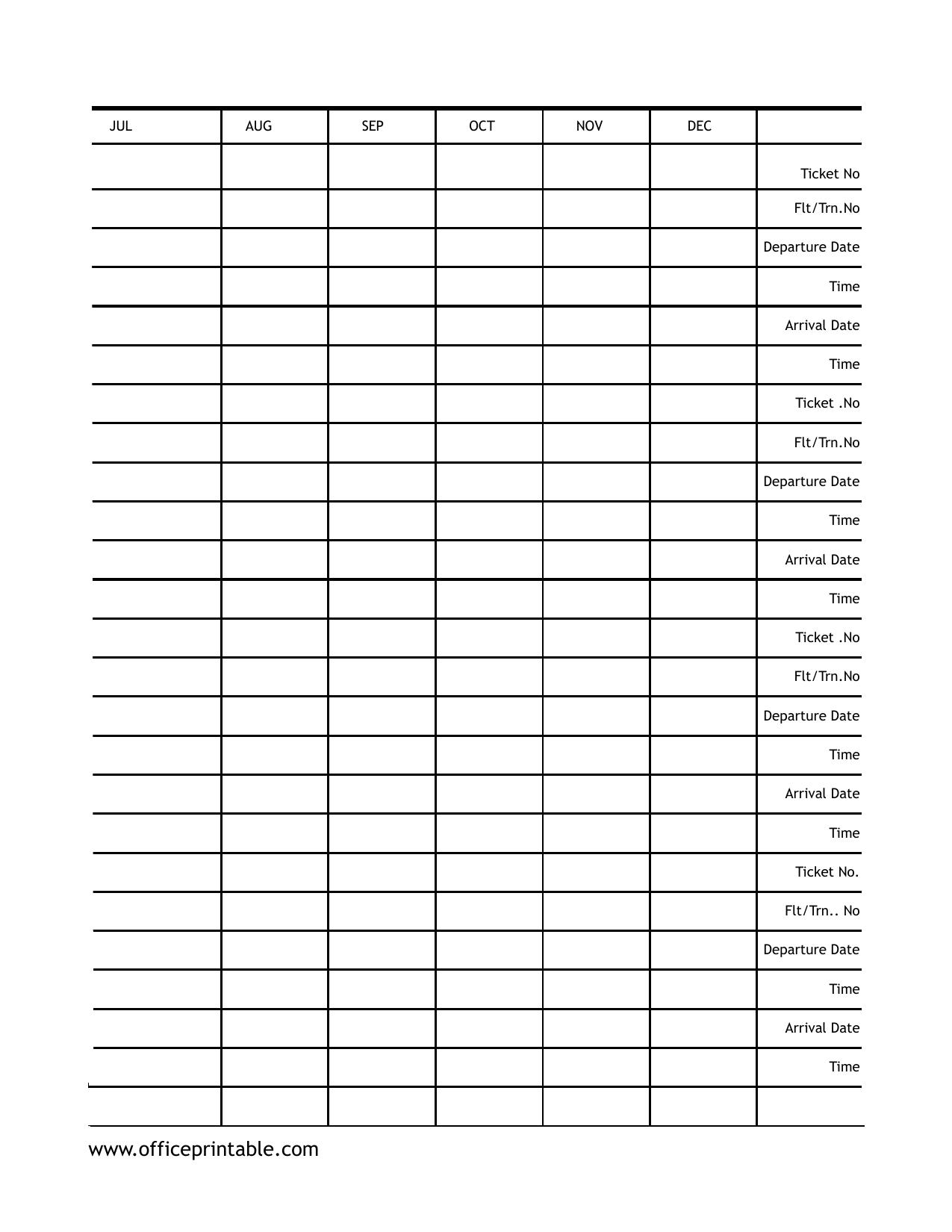 Preview of the Travel Plan Printable: Jul-Dec printable PDF