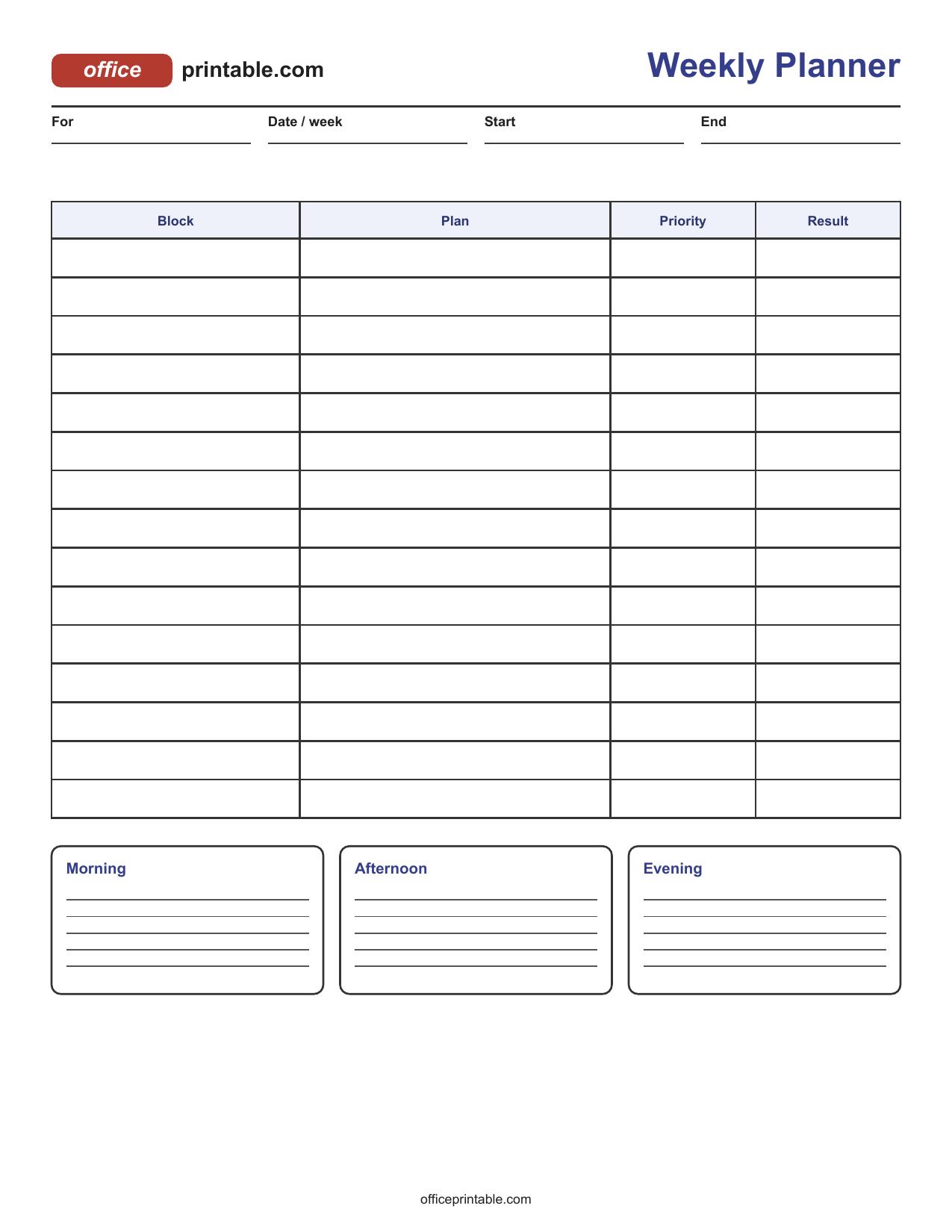 Preview of Weekly Planner Printable