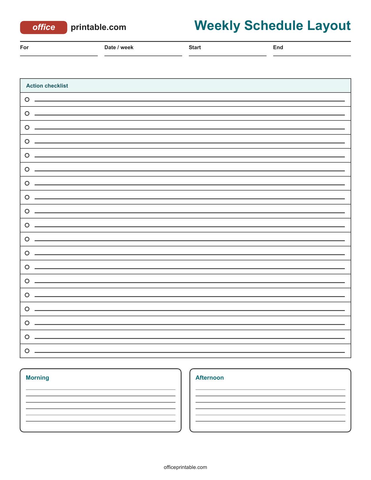 Preview of Weekly Schedule Layout Printable